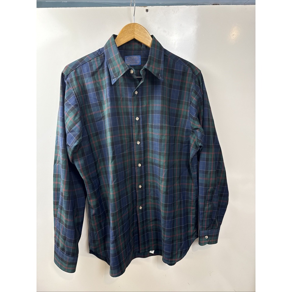 Pendleton Men's 100 % Wool Plaid Flannel Long Sleeve Shirt Blue/Green Sz Large